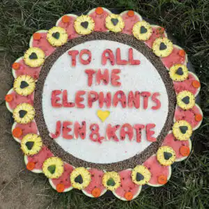 Decorative food arrangement, likely a cake, made to look like a wreath