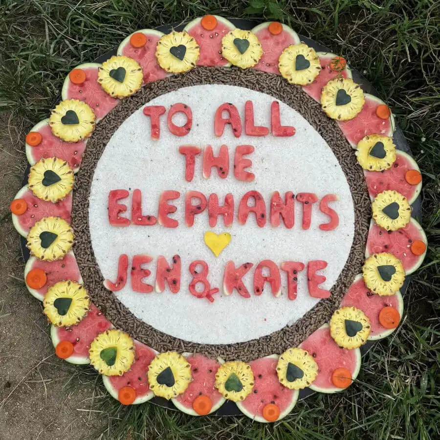Decorative food arrangement, likely a cake, made to look like a wreath
